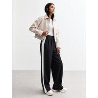 New Look Side Stripe Tailored Wide Leg Jersey Trousers - Black