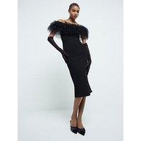 River Island Tulle Ruffle Bodycon Midi Dress - Black