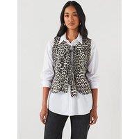 V By Very Leopard Print Denim Tie Front Gilet