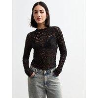 New Look High Neck Lace Top - Black