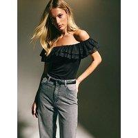 New Look Ruffle Trim Bardot Bodysuit - Black