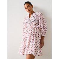 V By Very Aztec Printed Mini Shirt Dress - White