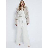 River Island Super Wide Leg Creaked Trouser - Cream