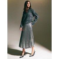 New Look Shimmer Pleated Midi Skirt - Silver