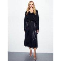 New Look Shimmer Pleated Midi Skirt - Black