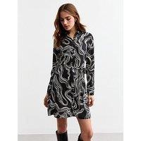 New Look Black Ed Mini Shirt Dress - Print