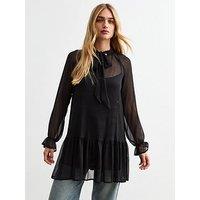 New Look Pussybow Chiffon Mini Dress - Black