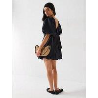 V By Very Puffball Bow Back Mini Dress - Black