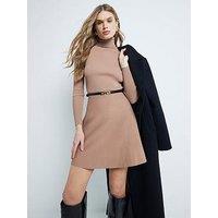 River Island Flippy Roll Belted Mini Dress - Dark Beige