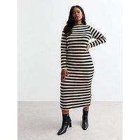 New Look Curves Striped Midi Dress - Cream/Black