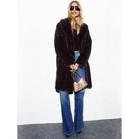 New Look Faux Fur Longline Coat - Brown