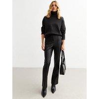 New Look Faux Leather Kick Flare Trousers - Black