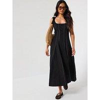 V By Very Corset Detail Pinktuck Midi Dress - Black