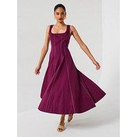 V By Very Corset Detail Pintuck Midi Dress - Burgundy