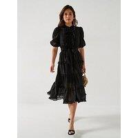 V By Very Scallop Tiered Midi Dress - Black