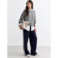 New Look High V Neck Jumper - Grey