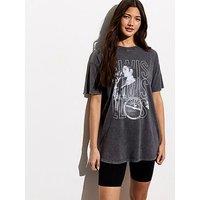 New Look Acid Wash Elvis Print Oversized T-Shirt - Dark Grey