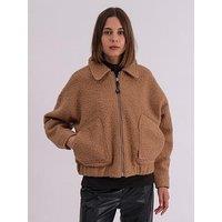 Religion Oversized Boucle Bomber Jacket - Beige