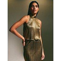 New Look Plisse Halterneck Top - Gold
