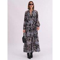 Religion Abstract Boho Tiered Shirt Dress - Grey