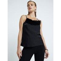 River Island Feather Trim Cami Top - Black