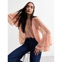 New Look Chiffon Bell Sleeve Blouse - Pink