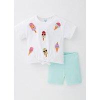 Mini V By Very Girls Ice Cream Tie Front T-Shirt And Cycling Short Set - Multi