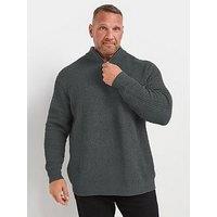 Badrhino Big & Tall Quarter Zip Knitted Jumper - Grey