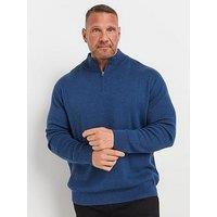 Badrhino Big & Tall Quarter Zip Knitted Jumper - Blue