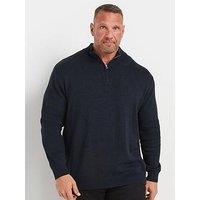 Badrhino Big & Tall Quarter Zip Knitted Jumper - Blue