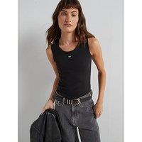Tommy Jeans Ribbed Logo Tank Top - Black