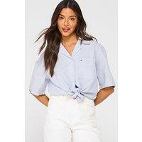 Tommy Jeans Cropped Linen Tied Shirt - Blue