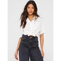 Tommy Jeans Cropped Linen Tied Shirt - White