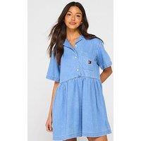 Tommy Jeans Pocket Logo Denim Mini Dress - Blue