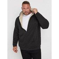 Badrhino Borg Lined Zip Thru Sweatshirt - Black