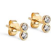 Enamel Copenhagen Twin Sparkling Small Gold Studs, 18Ct Gold-Plated, 925 Sterling Silver With Cubic Zirconia Stones