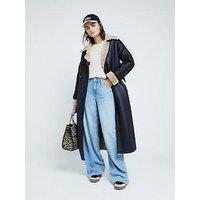 River Island Shearling Belted Trench - Black