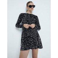 River Island Velvet Sequin Mini Swing Dress - Black