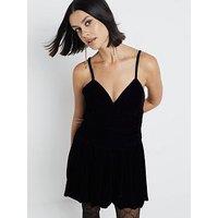 River Island Velvet Puffball Cami Mini Dress - Black