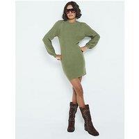 River Island Crew Rib Detail Mini Dress - Khaki