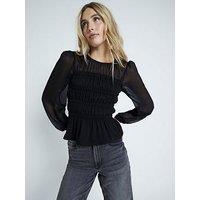 River Island Shirred Chiffon Blouse - Black