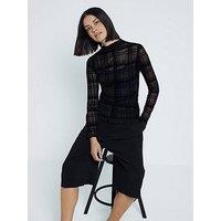 River Island Flock Mesh Top - Black