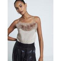 River Island Feather Trim Cami Top - Light Beige