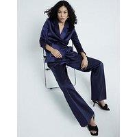 River Island Satin Wide Leg Trouser - Navy