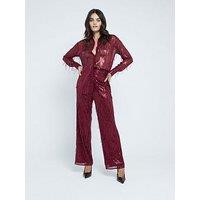 River Island Tailored Sequin Fringe Trouser - Dark Red