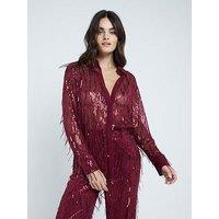 River Island Sequin Fringe Shirt - Dark Red