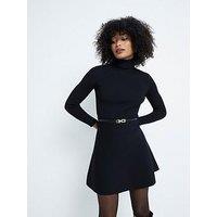 River Island Flippy Roll Belted Mini Dress - Black
