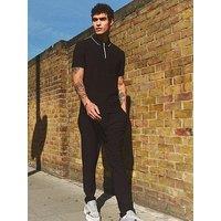 River Island Short Sleeve Ribbed Muscle Fit Polo Shirt - Black