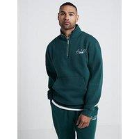 River Island Regular Fit Ame Le Nuit Text Funnel 1/4 Zip Sweat - Green