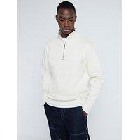 River Island Essential Funnel 1/4 Zip Sweat Top - Cream